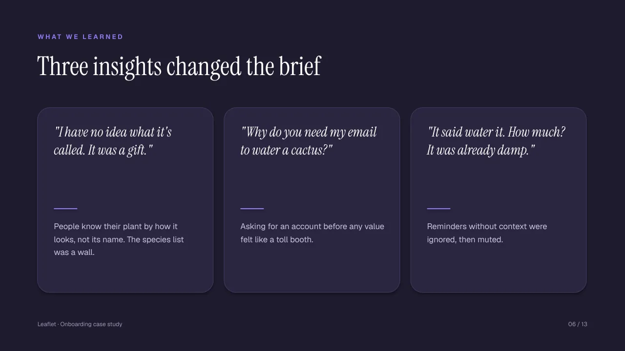 Slide 6: Insights: a quote and what it means for the design