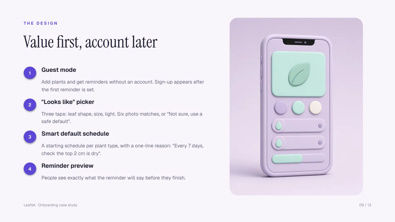 Slide 9: Design: one strong screen with numbered callouts