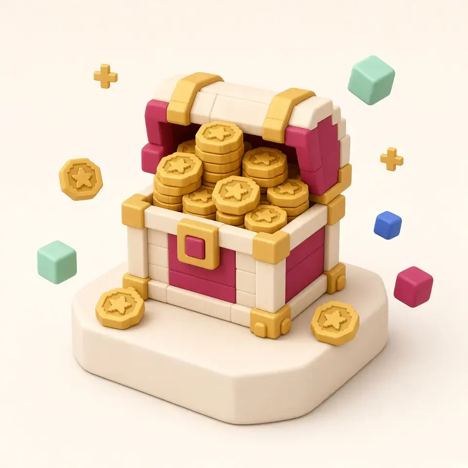 Pixel art treasure chest full of star coins