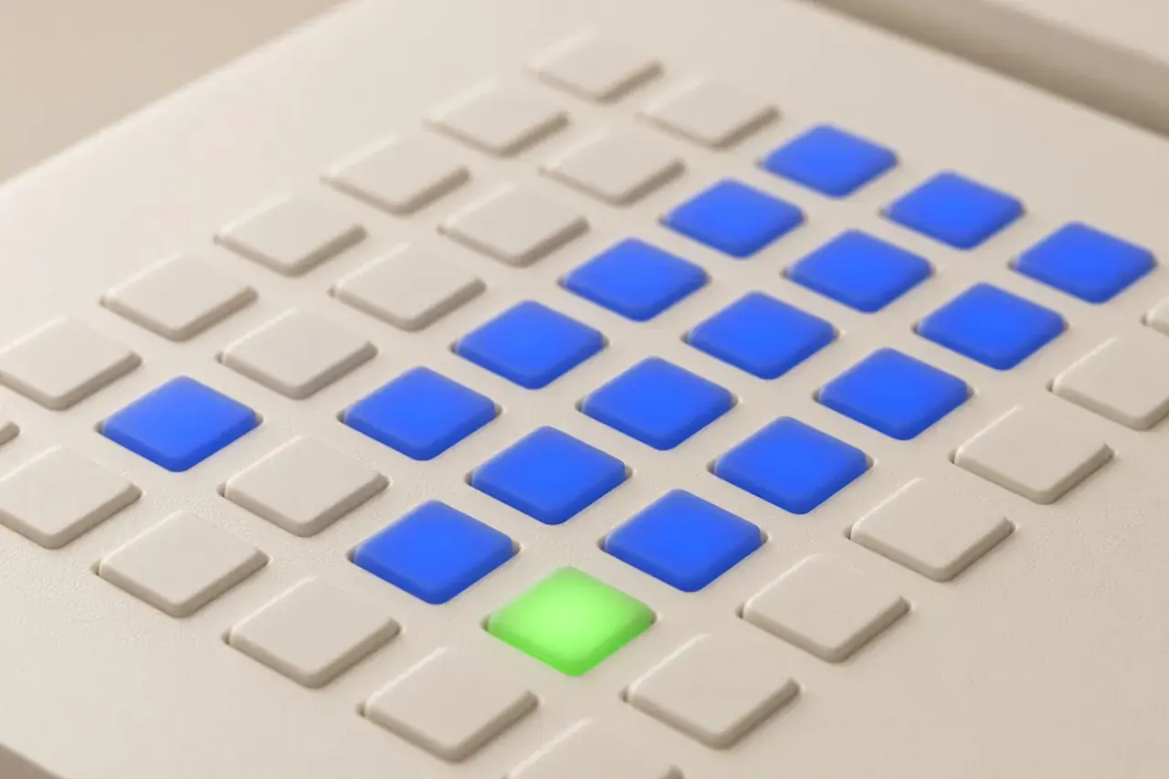 A grid of backlit keys