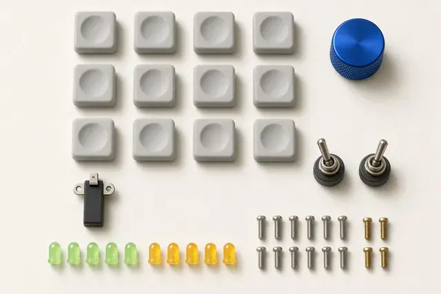 Neatly arranged studio tools on a pale surface