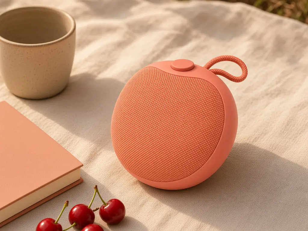Cobble One on a linen picnic blanket next to a ceramic cup, a book and cherries