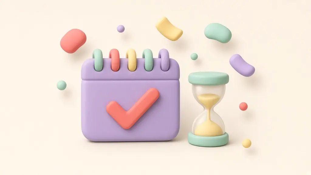 A calendar with a checkmark next to an hourglass