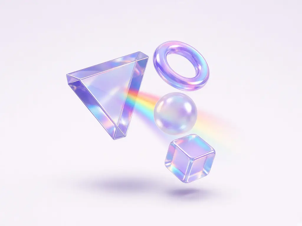 Floating glass interface cards in violet, pink and cyan