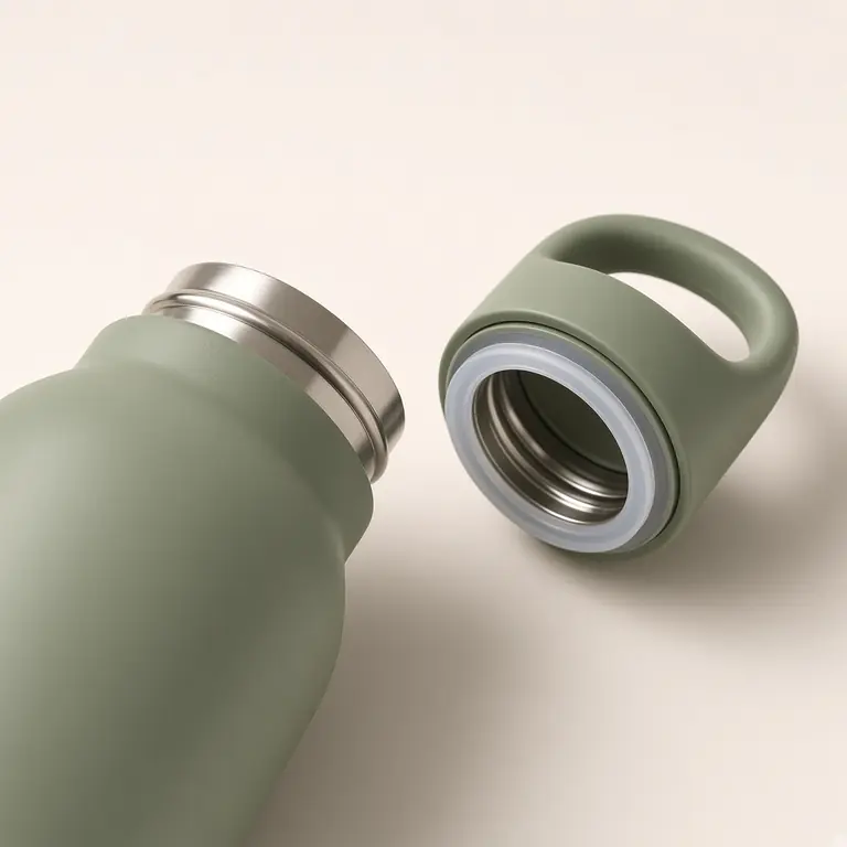 Close-up of the flip cap and the threaded steel lid