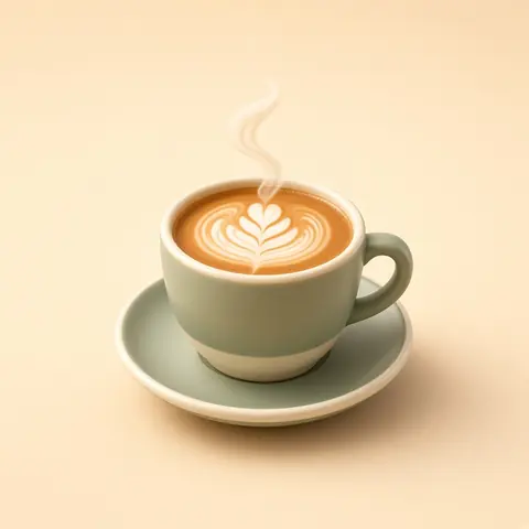 Flat white with latte art in a sage cup