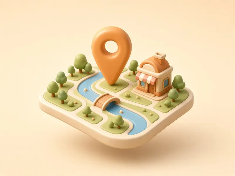 Illustrated town map with a location pin next to the bakery