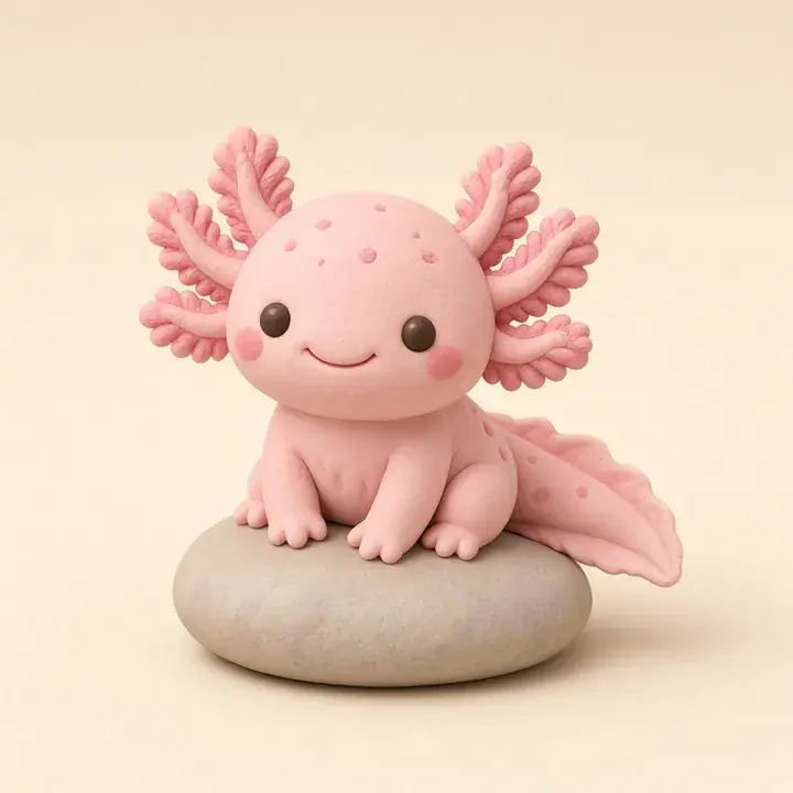 A pink clay salamander with feathery gills