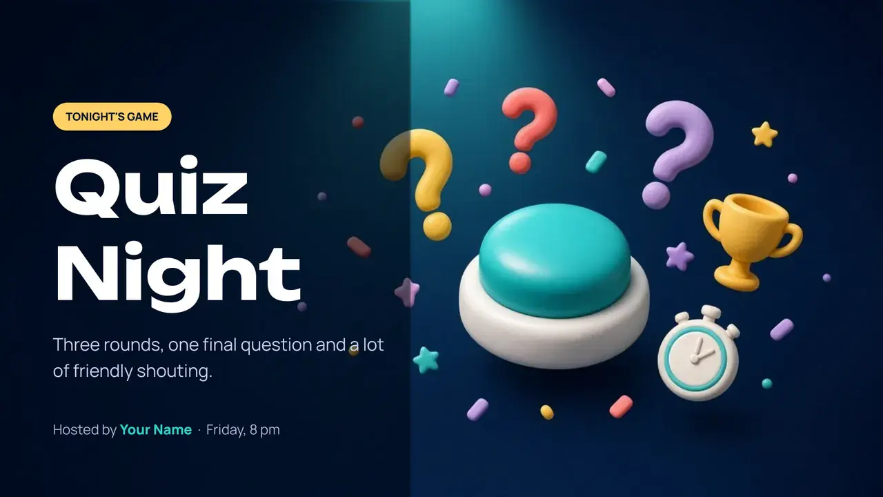 Slide 1: Title: quiz name, host and date