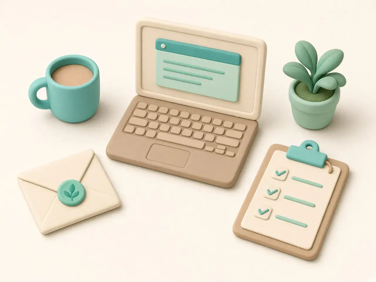 Illustration: a laptop showing a one-column document, a cover letter envelope and a checklist clipboard