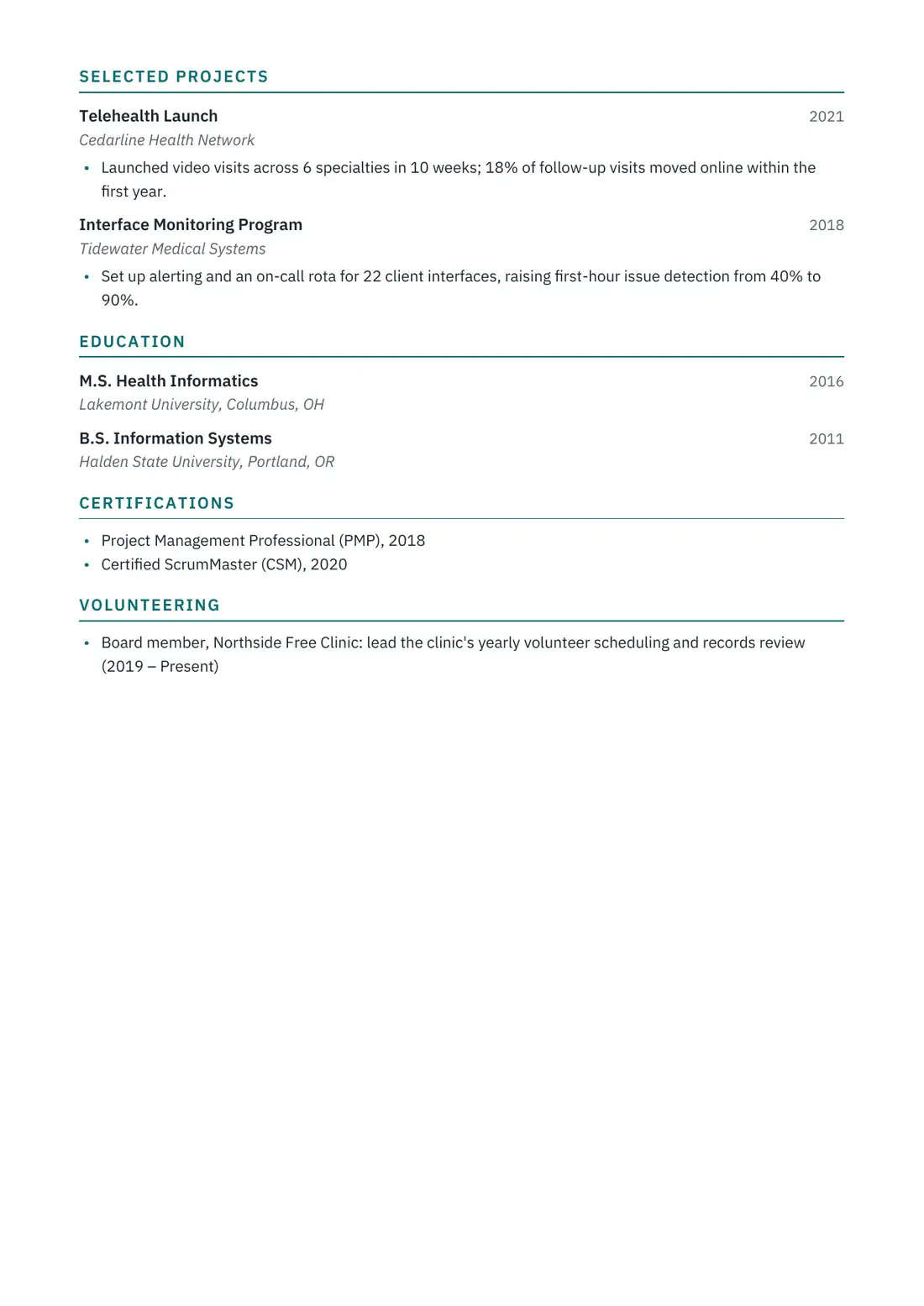 Two-page resume, page 2