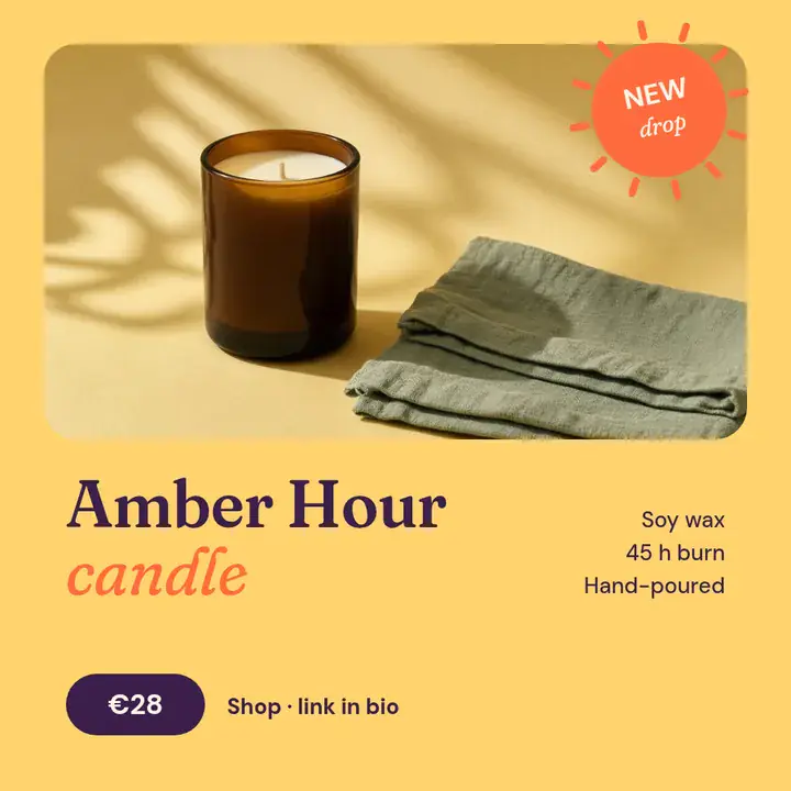 Product drop: Instagram post template sample for the fictional Marigold Studio