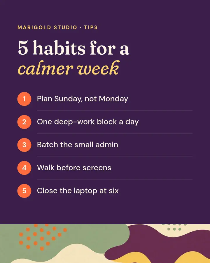 Tips list: Instagram portrait template sample for the fictional Marigold Studio