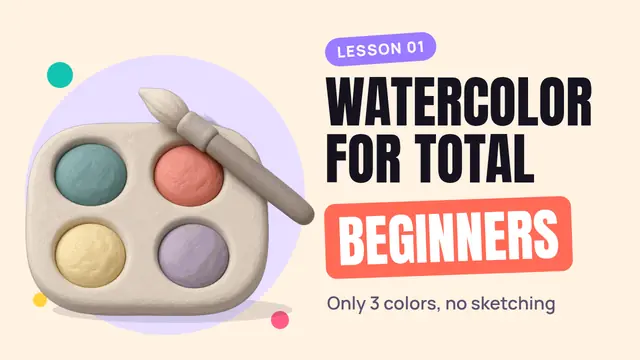 A clay paint palette next to the words Watercolor for total beginners
